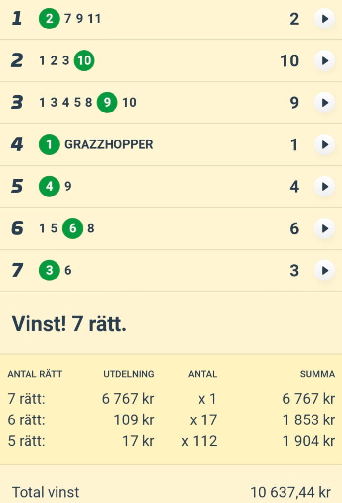 7 rätt på V75 för PlayMakern, Ulvestål, My, Berglund, Jonken och G-Son